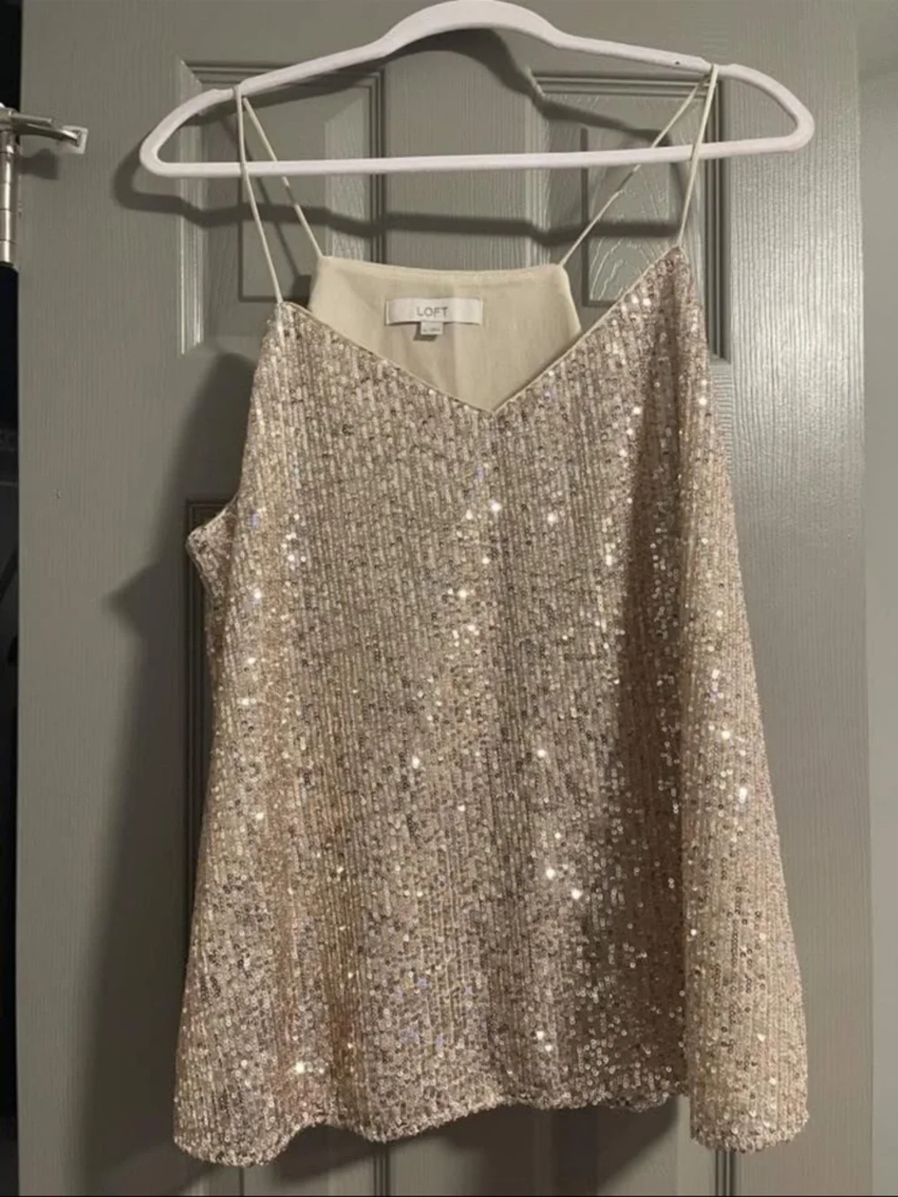 LOFT Champagne Sequin Spaghetti-Strap Camisole - Picture 2 of 2